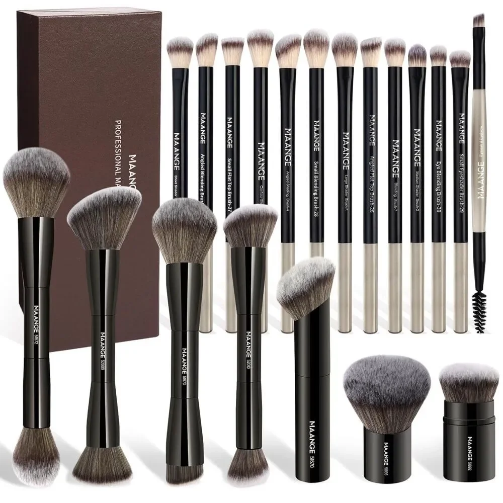 Maange 20 Pcs Black Double-End Multi-functional Makeup Brushes With Gift Box